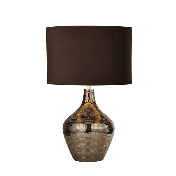Disco Smoked Mosaic Table Lamp - Brown Suede Shade 1