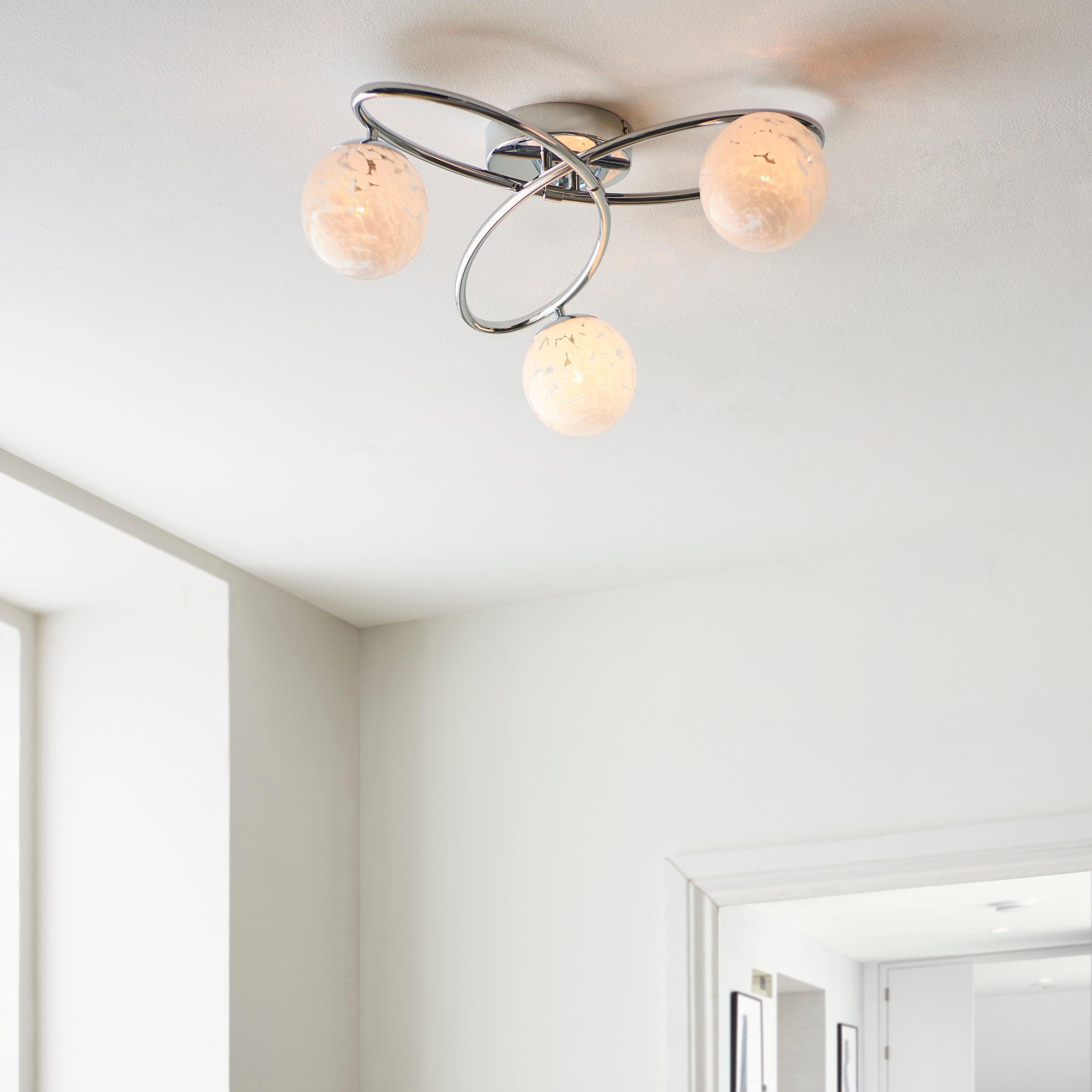 Sept Chrome 3 Light Art Deco Semi Flush - Glass Shades Hallway Image