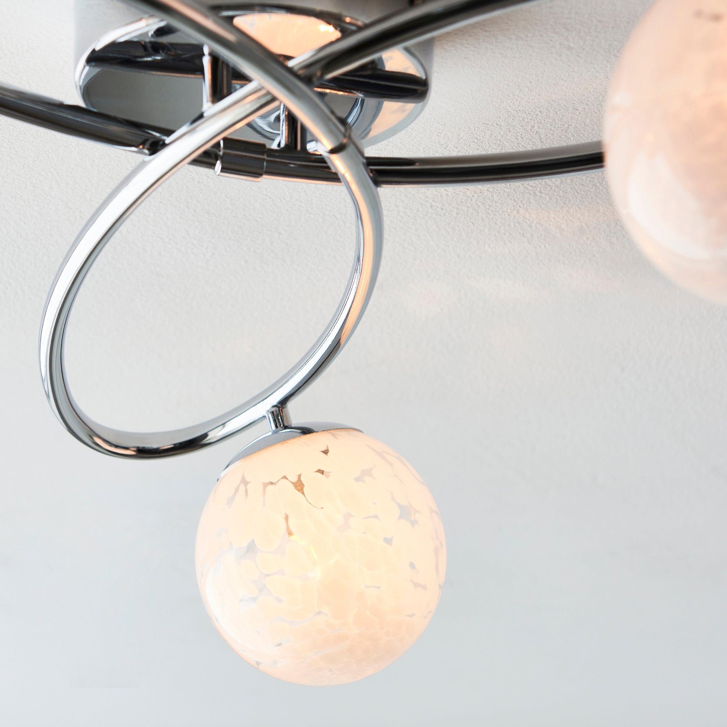 Sept Chrome 3 Light Art Deco Semi Flush - Glass Shades Living room wide shot