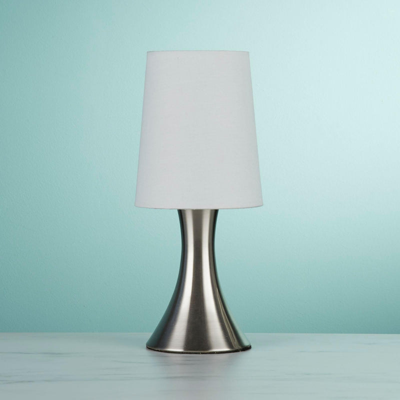 Touch Table Lamp Satin Silver - White Tapered Shade