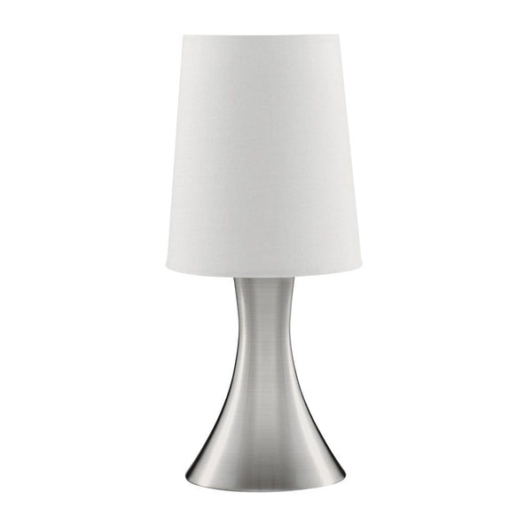 Touch Table Lamp Satin Silver - White Tapered Shade 1