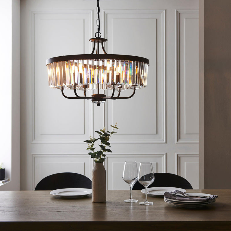 Ealing Round 6 Light Black & Clear Cut Glass Ceiling Pendant