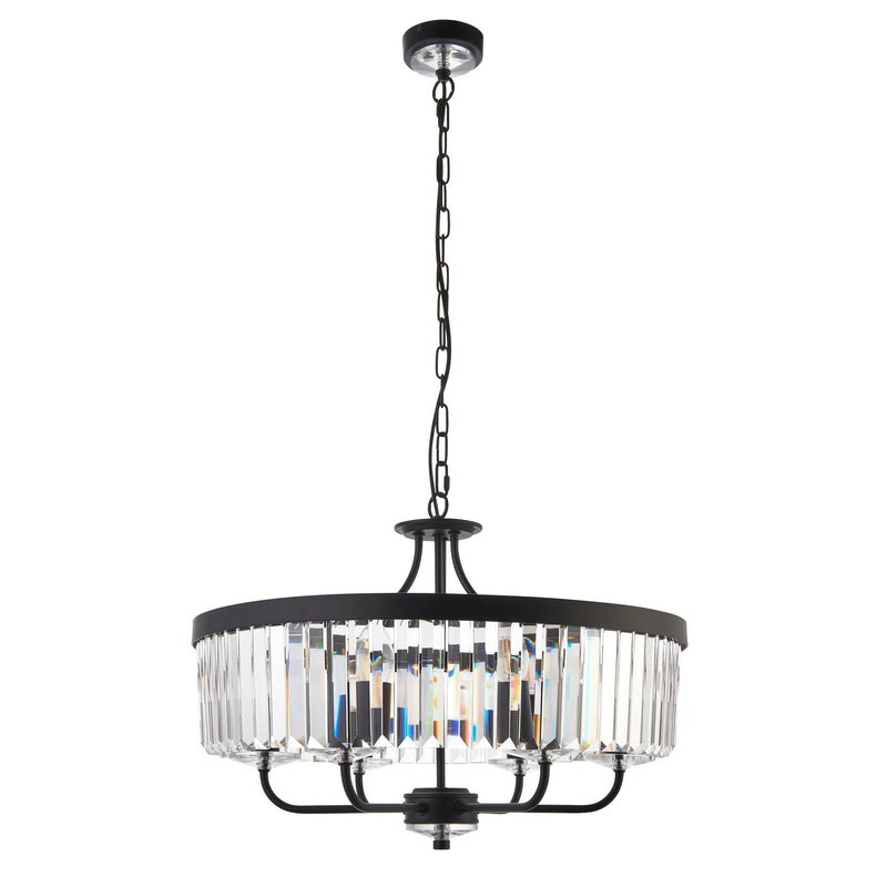 Ealing Round 6 Light Black & Clear Cut Glass Ceiling Pendant