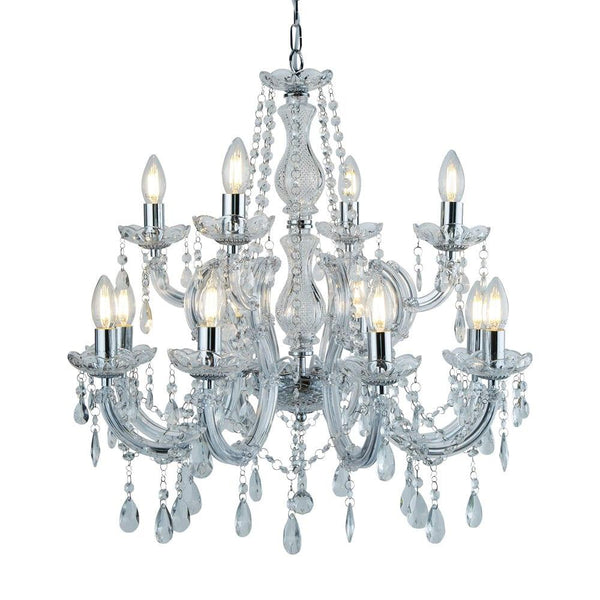Marie Therese 12 Light Chrome/Crystal Glass Chandelier