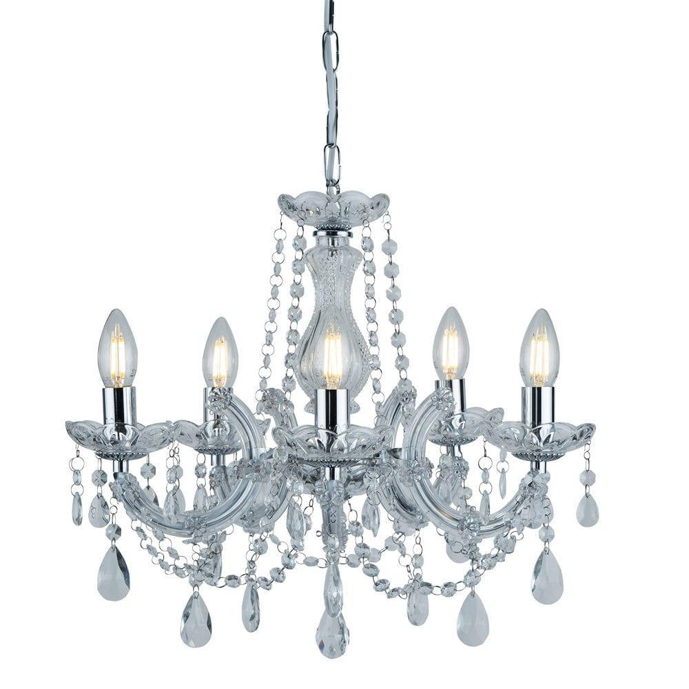 Marie Therese 5 Light Chrome/Crystal Glass Chandelier-1-Tiffany Lighting Direct
