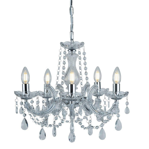 Marie Therese 5 Light Chrome/Crystal Glass Chandelier