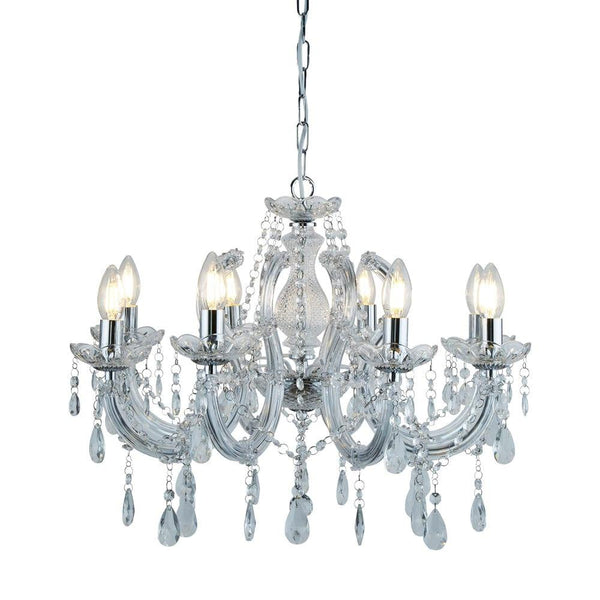 Marie Therese 8 Light Chrome/Crystal Glass Chandelier-Searchlight Lighting-1-Tiffany Lighting Direct