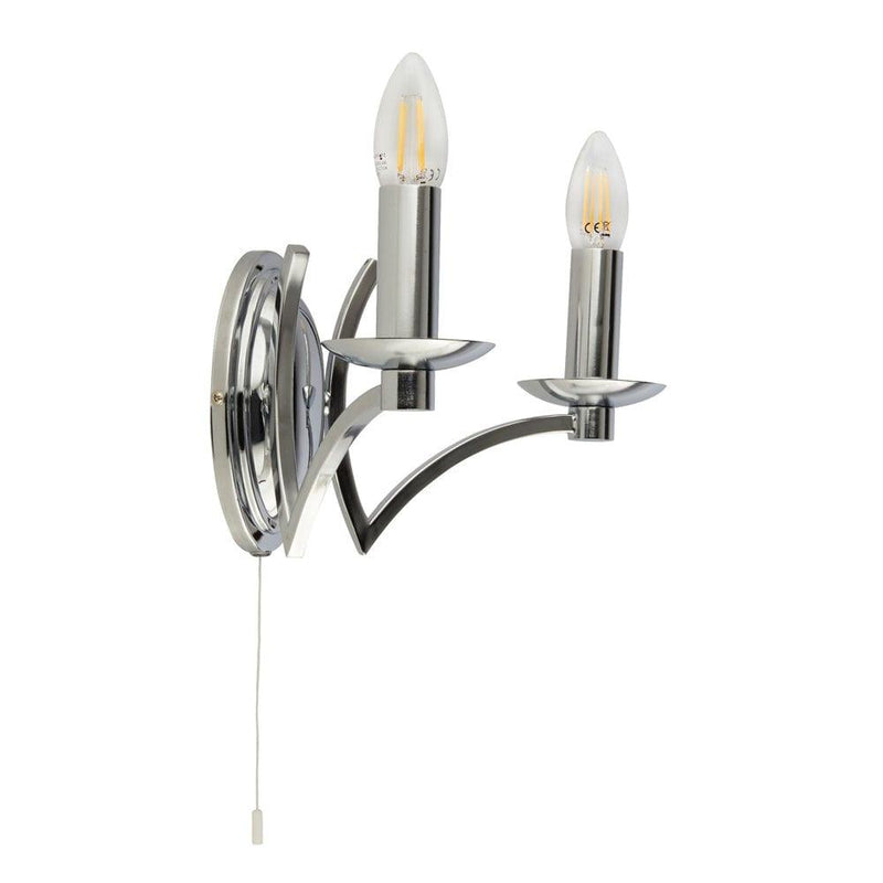 Ascot 2 Light Polished Chrome Wall Light With Cord Pull