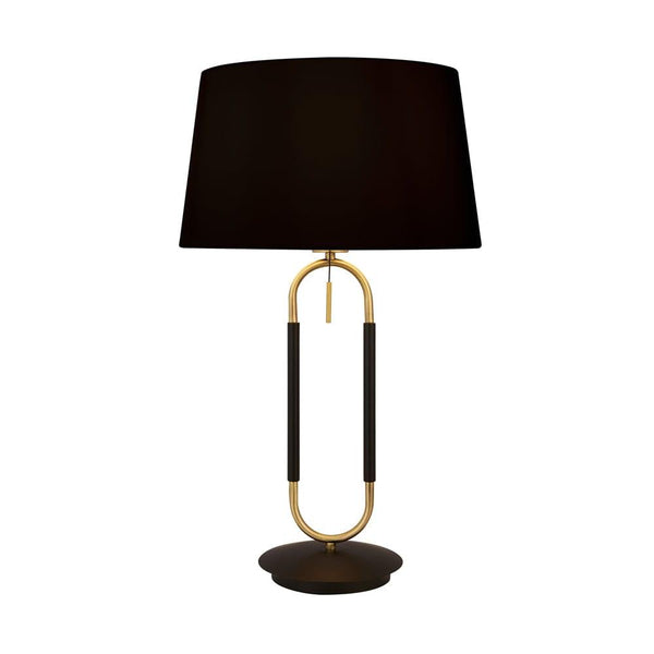 Jazz 1 Light Brass & Black Table Lamp - Black Velvet Shade 1