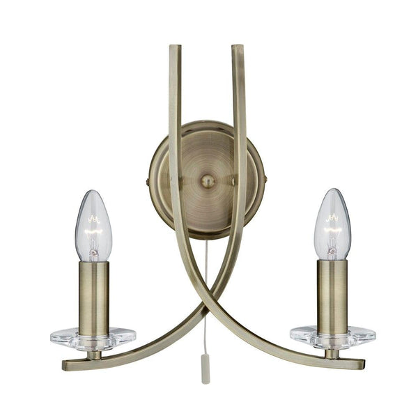 Ascona 2 Light Antique Brass Wall Light With Clear Glass Sconces,4162-2AB,Searchlight Lighting,1