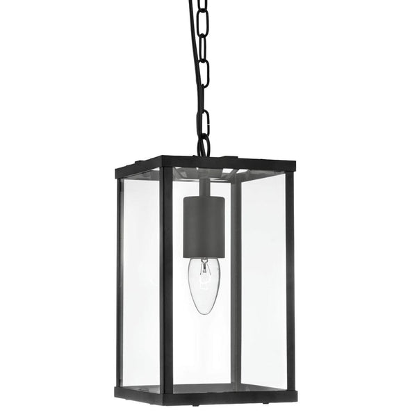 Lantern Noir 1 Light Rectangle Black/Glass Pendant