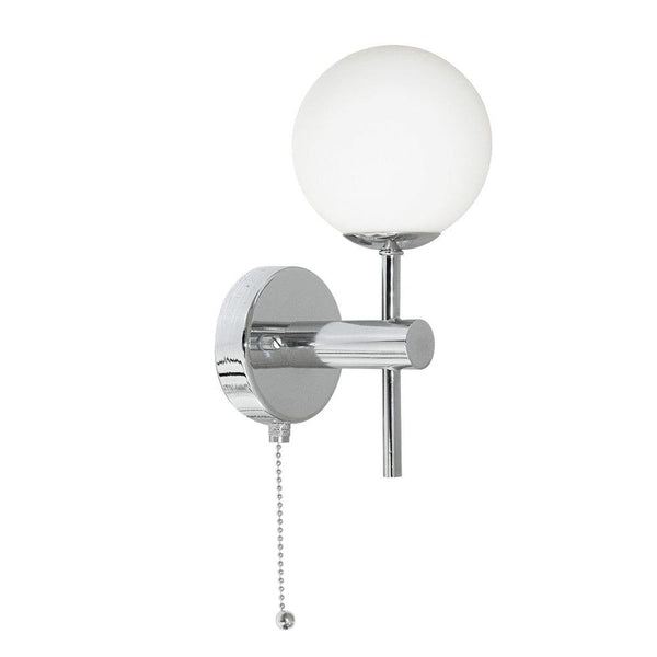 Global 1 Light Chrome Bathroom Wall Light - Cord Pull