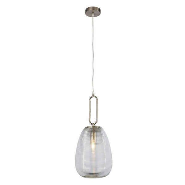 Elixir 1 Light Nickel & Clear Ribbed Glass Ceiling Pendant