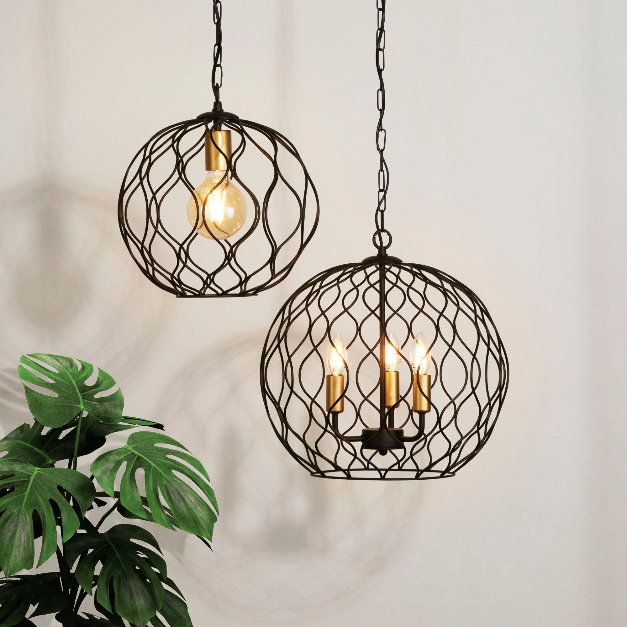 Finesse 3 Light Black Wavey Bar Round Pendant - Gold Holders-Ceiling Pendant Lights-2-Tiffany Lighting Direct