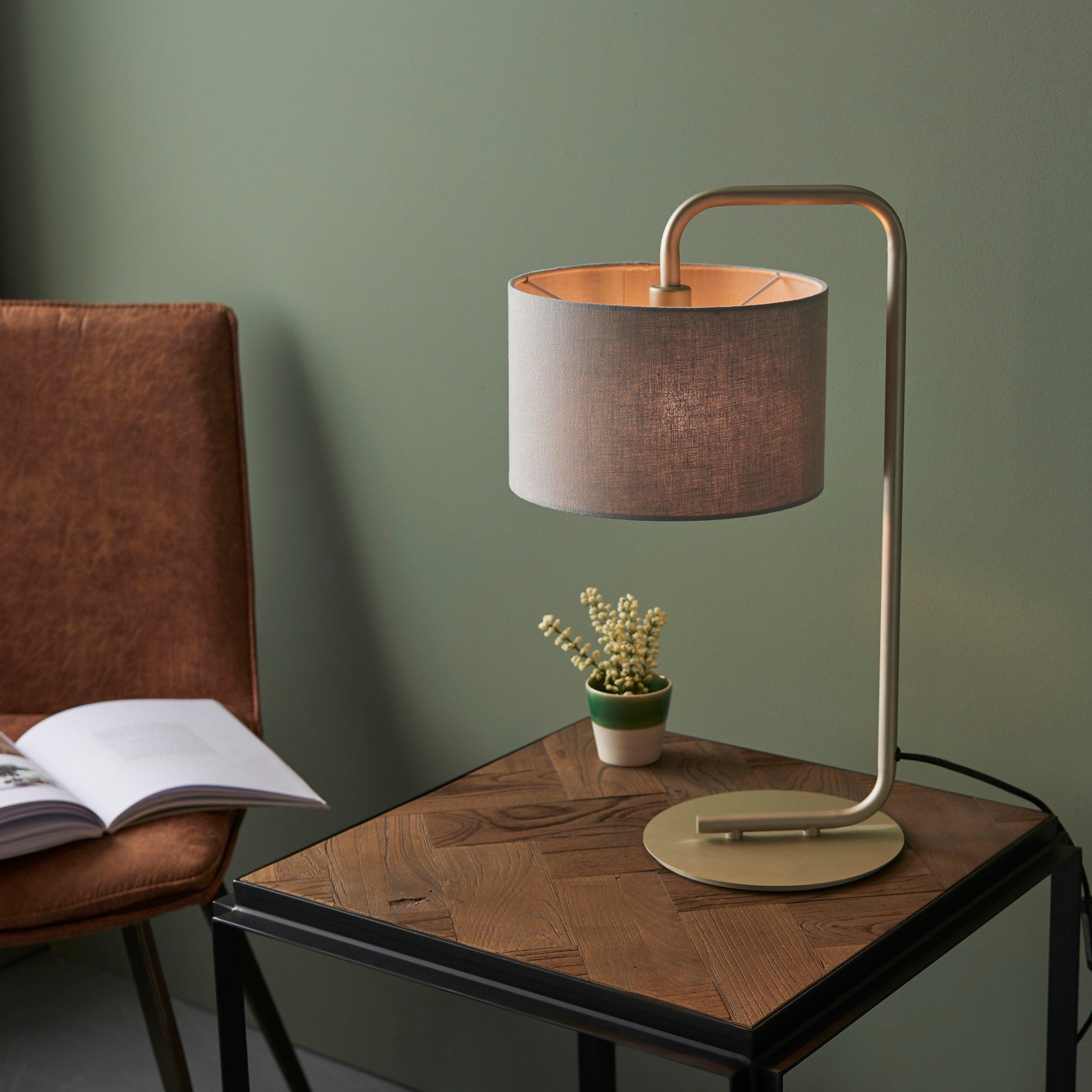 Dorset Gold Table Lamp - Slate Grey 23cm Shade-Living Lights-Living-Room-Tiffany Lighting Direct-[image-position]