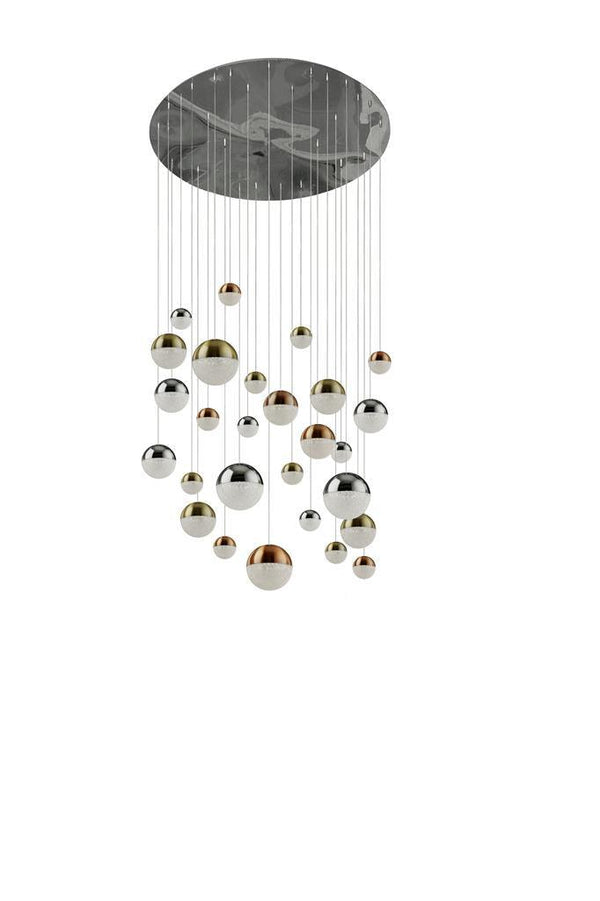 Planets 27 Light Multi-Drop LED Pendant - Chrome/Copper/Brass/Crystal