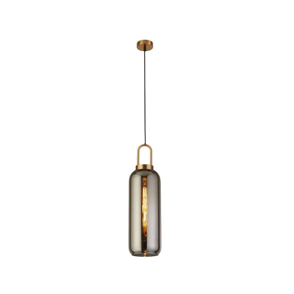 Pipette 1 Light Smoked Glass & Brass Ceiling Pendant