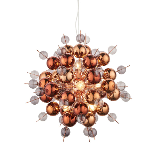 Dreamscape 9 Light Copper Pendant With Tinted Glass Spheres