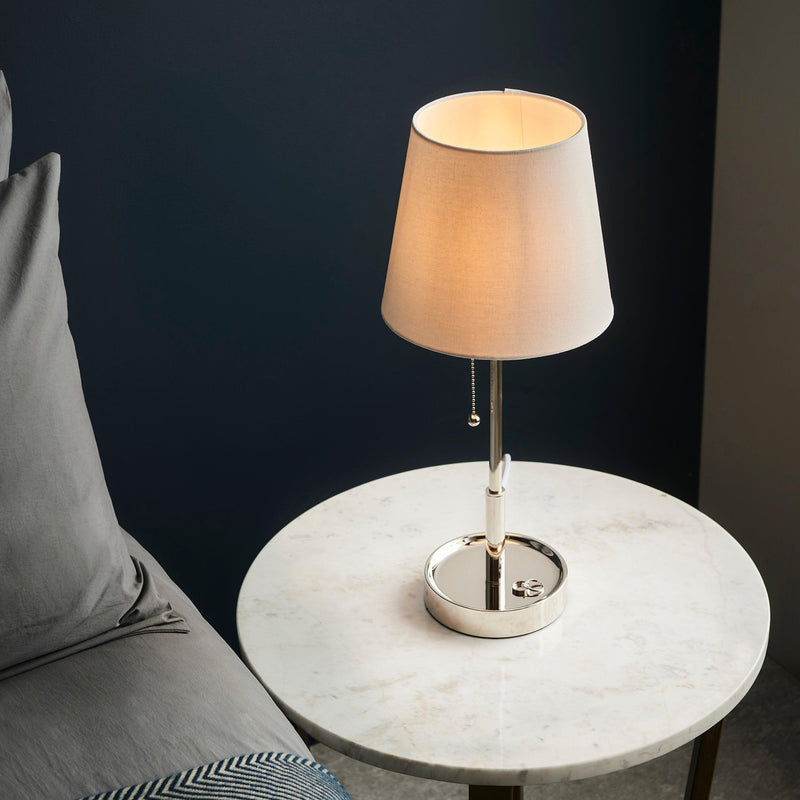 Kensington Nickel Art Deco Vanity Table Lamp - White Shade