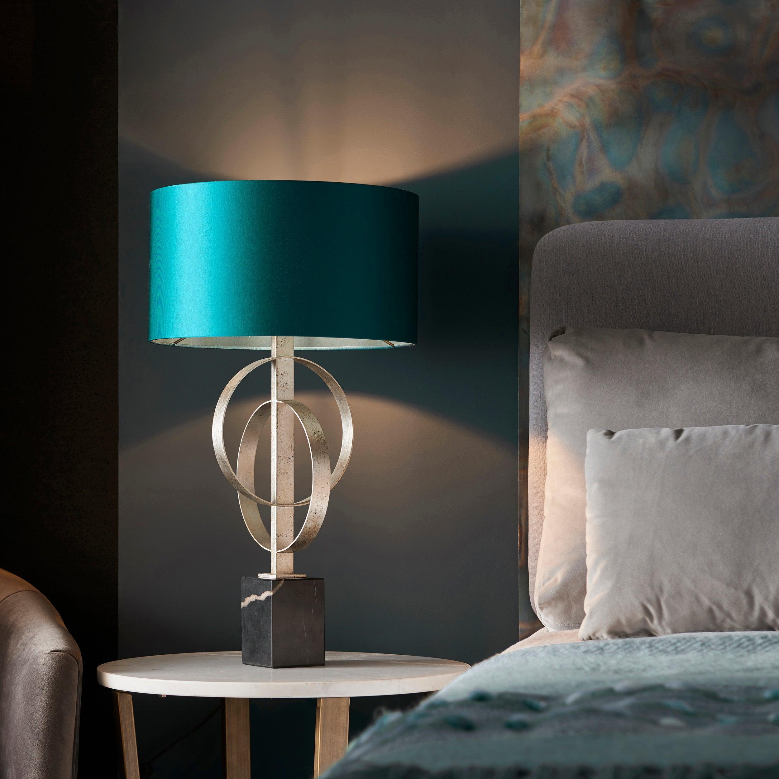 Norfolk Silver Table Lamp With Black Marble Base - Teal Shade-Living Lights-Living-Room-Tiffany Lighting Direct-[image-position]