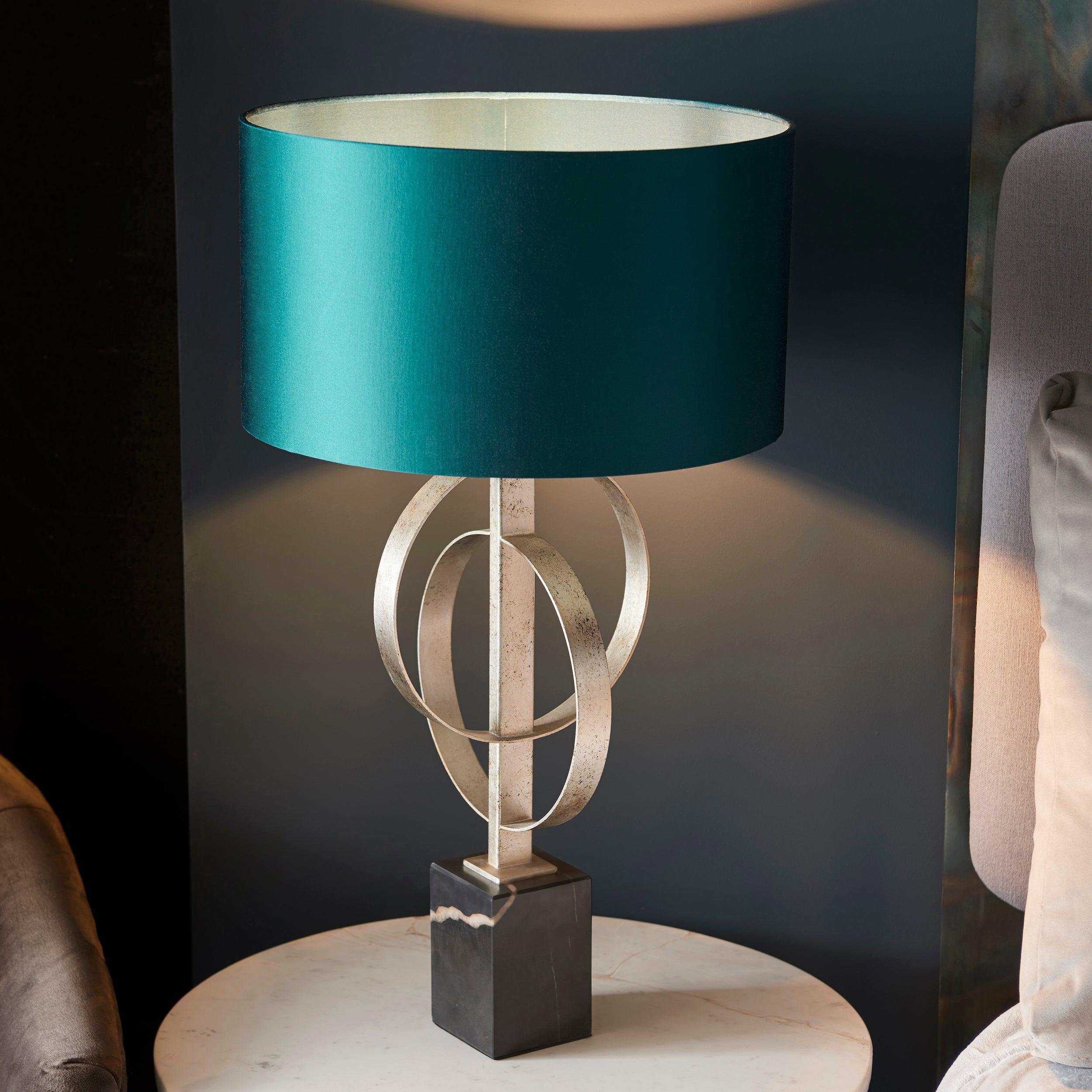 Norfolk Silver Table Lamp With Black Marble Base - Teal Shade-Living Lights-Living-Room-Tiffany Lighting Direct-[image-position]