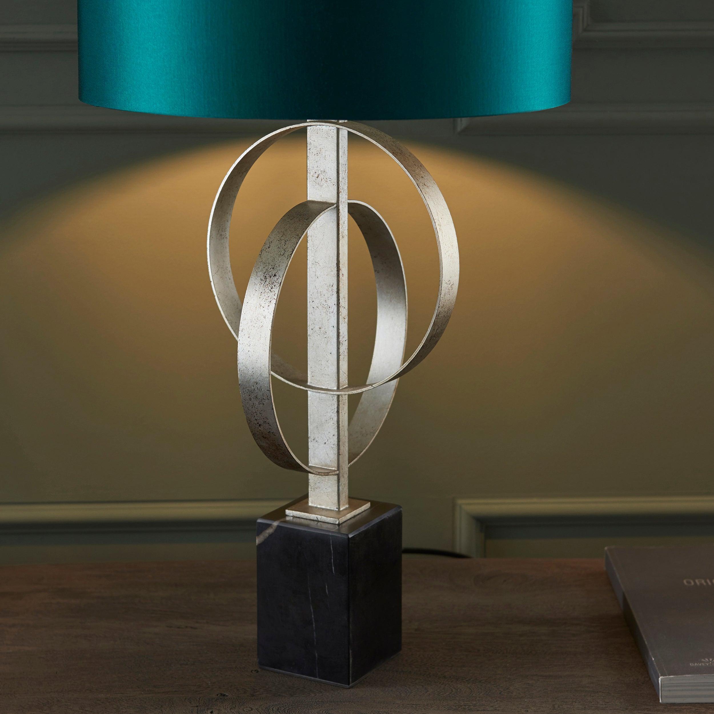 Norfolk Silver Table Lamp With Black Marble Base - Teal Shade-Living Lights-Living-Room-Tiffany Lighting Direct-[image-position]