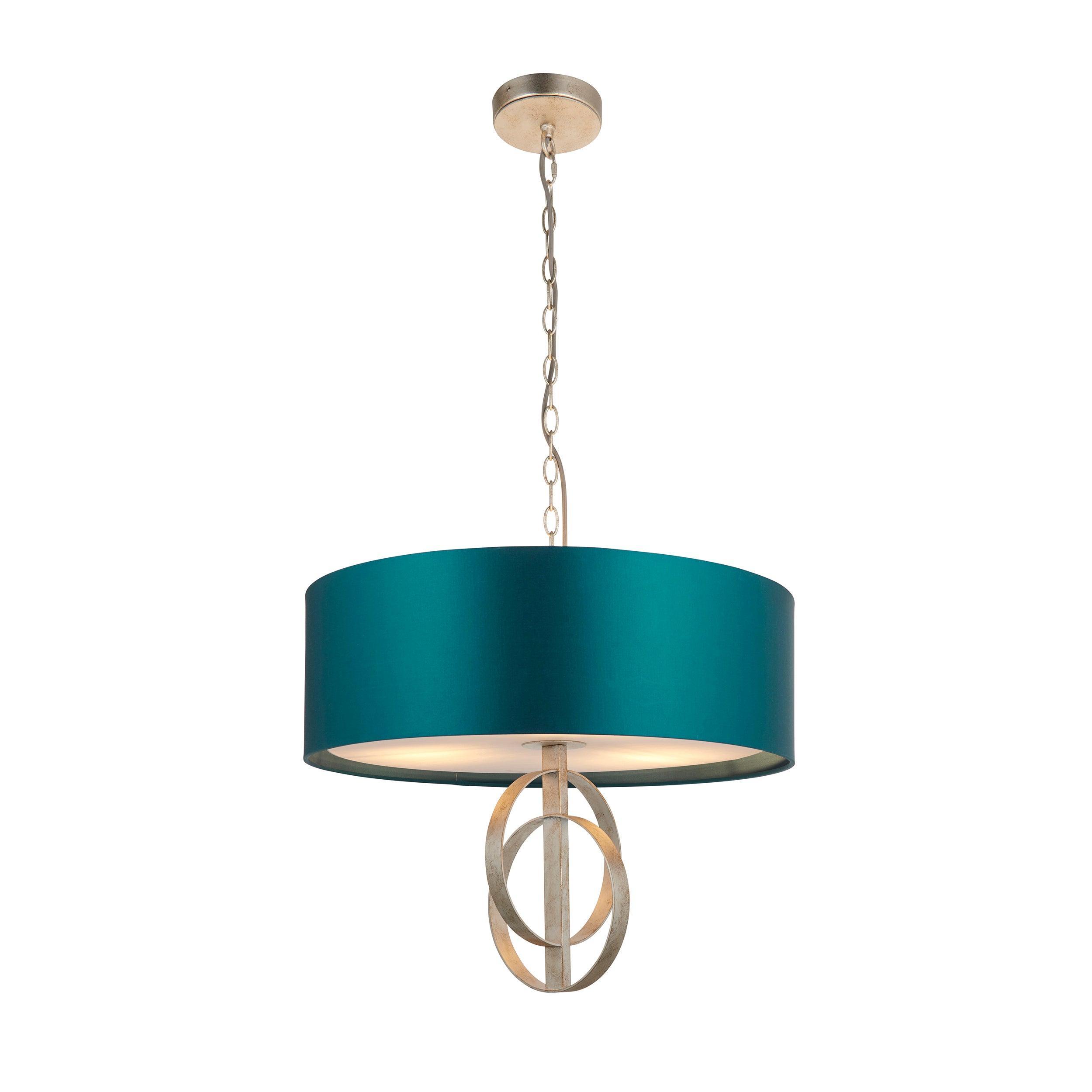 Norfolk 3 Light Silver Leaf Pendant With Large Teal Shade-Ceiling Pendant Lights-Living Lights-7-Tiffany Lighting Direct