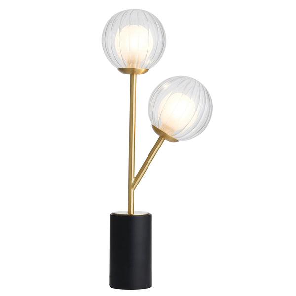 Riviera Art Deco 2 Light Brass Table Lamp - Glass Shades