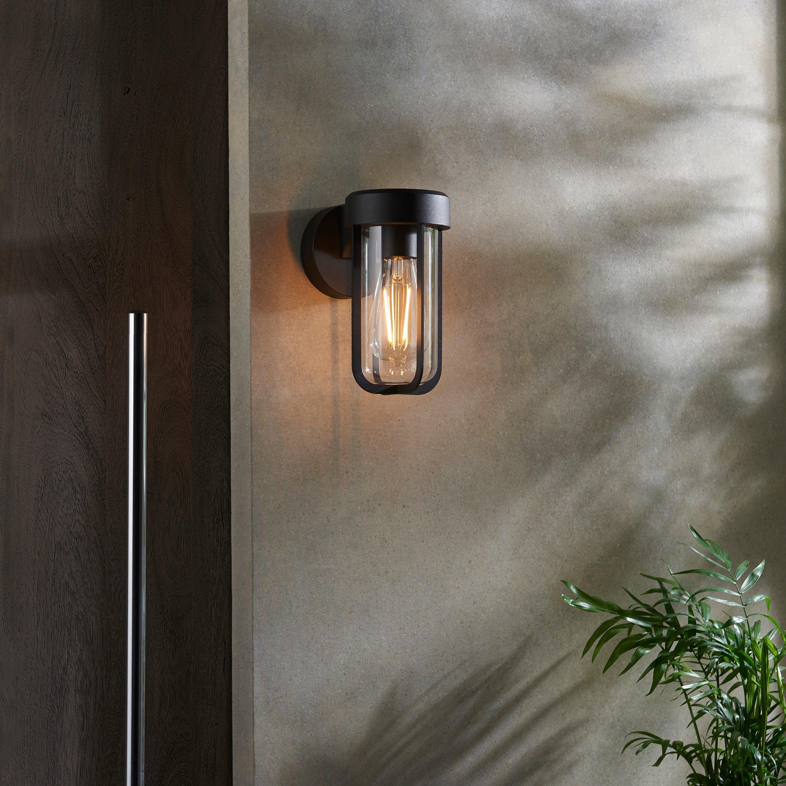 newquay black outdoor wall light with clear glass shade mDining room lighting
