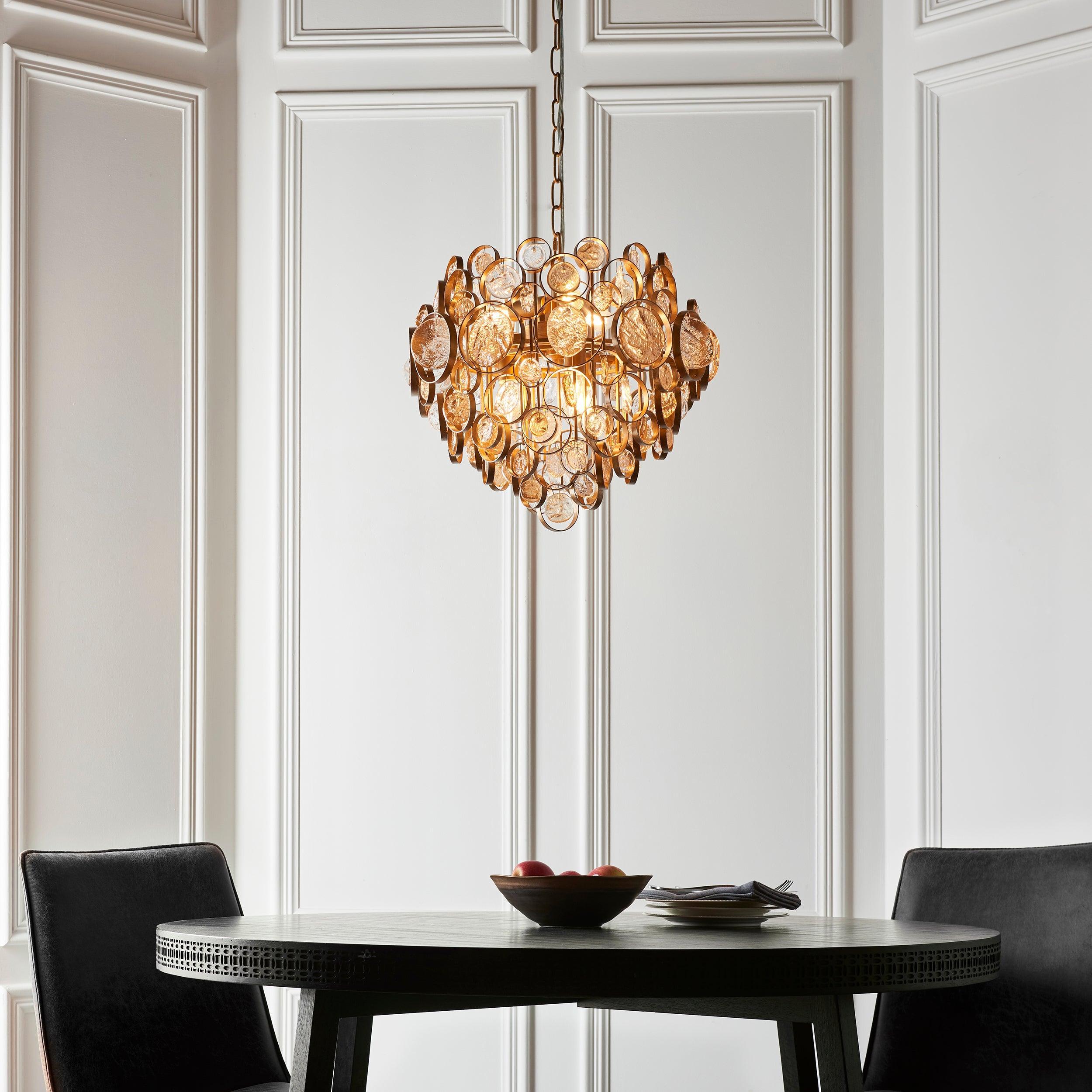 Acton Modern Antique Gold Pendant With Amber Glass Detail-Ceiling Pendant Lights-Living Lights-2-Tiffany Lighting Direct