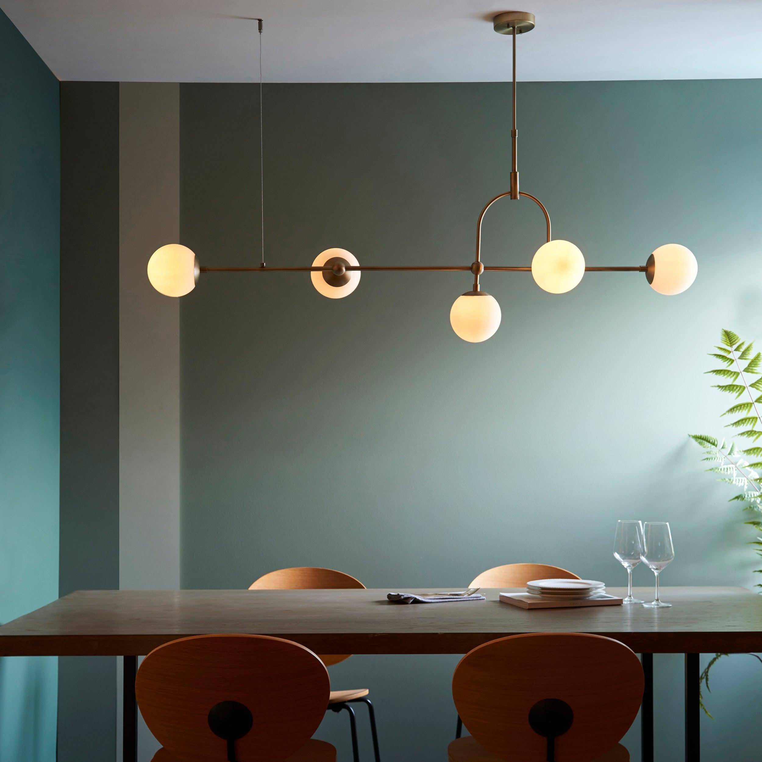 Eldorado 5 Light Brass Art Deco Pendant - Opal Glass Shades-Ceiling Pendant Lights-Living Lights-2-Tiffany Lighting Direct