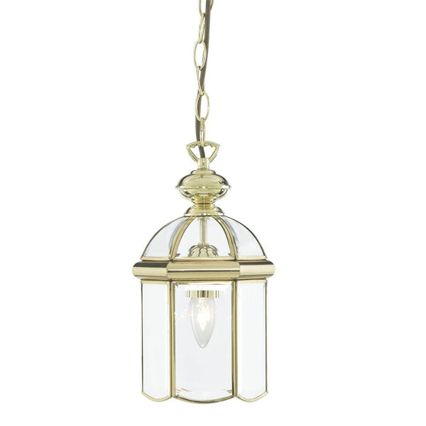 Bevelled Lantern 1 Light Polished Brass Domed Pendant