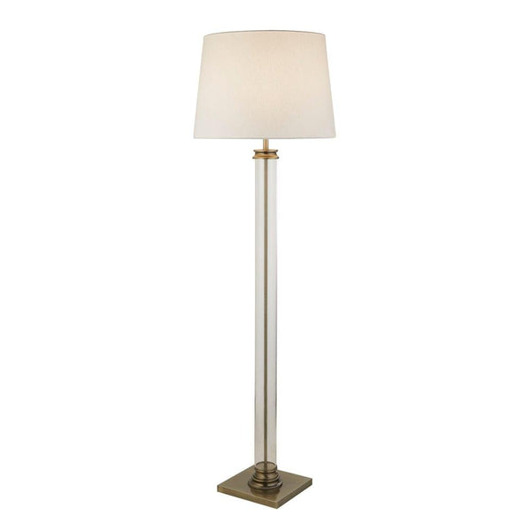 Pedestal Glass Column & Brass Floor Lamp - Cream Shade by Searchlight Lighting 1