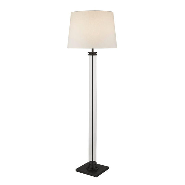 Pedestal Glass Column & Black Floor Lamp - Cream Shade by Searchlight Lighting 1