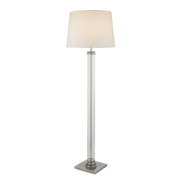 Pedestal Glass Column & Satin Silver Floor Lamp - Cream Shade by Searchlight Lighting 1