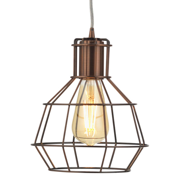 Kersen Copper Caged Shade Single Ceiling Pendant