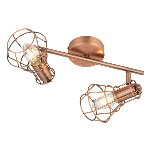 Kersen Copper Caged Shade Twin Bar Spot Light - Adjustable Head