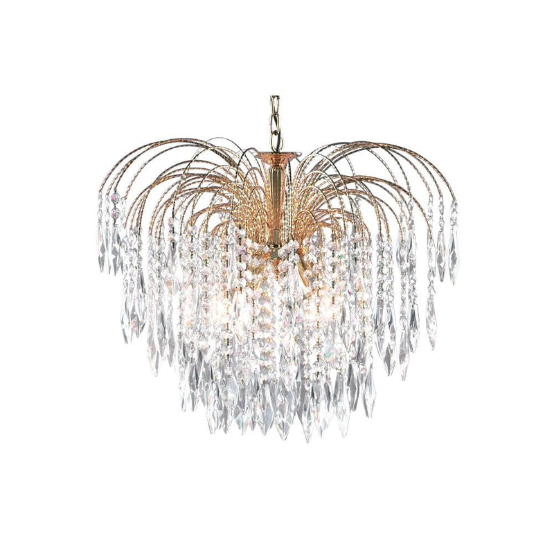 Searchlight Waterfall 5 Light Gold & Crystal Ceiling Pendant