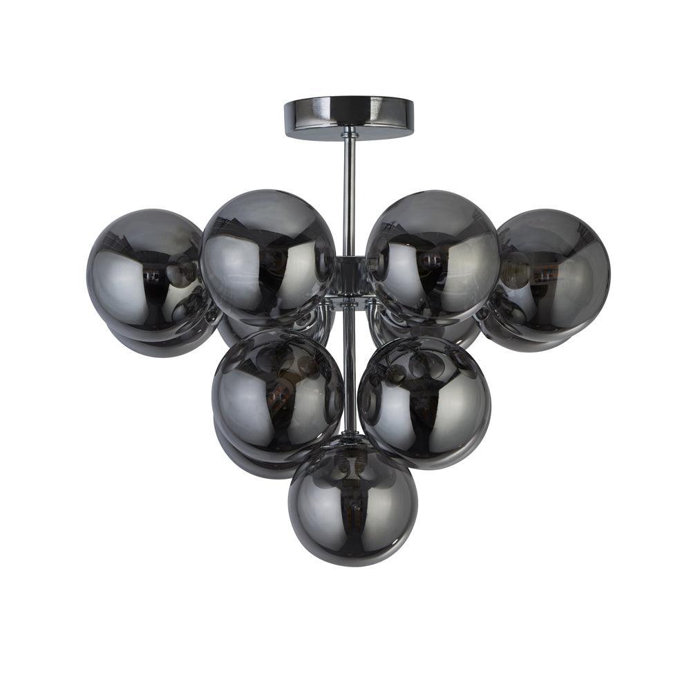 Searchlight Berry 13 Light Chrome Ceiling Light - Smoked Glass-Ceiling Pendant Lights-2-Tiffany Lighting Direct