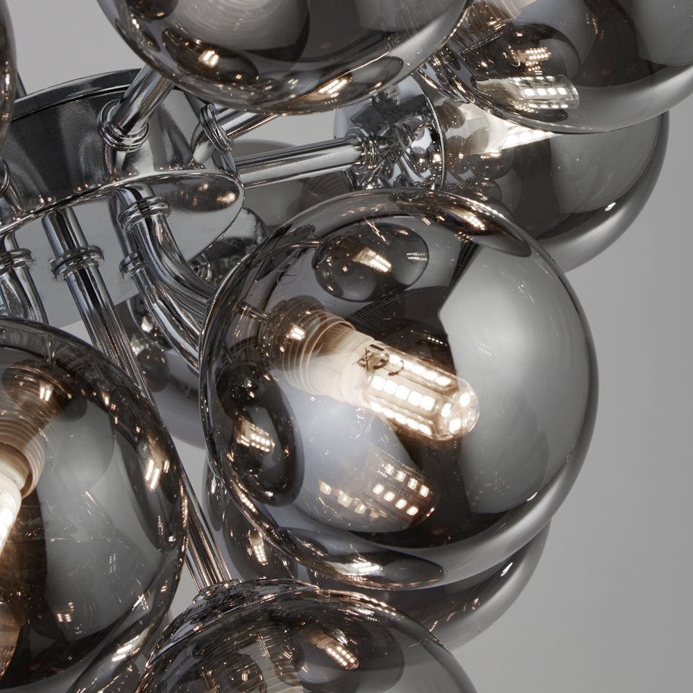 Searchlight Berry 13 Light Chrome Ceiling Light - Smoked Glass-Ceiling Pendant Lights-3-Tiffany Lighting Direct