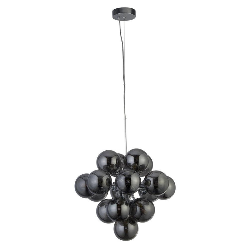 Berry 17 Light Chrome Ceiling Pendant With Smoked Glass