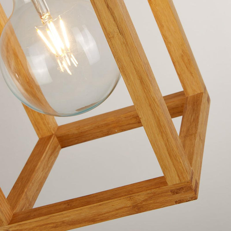 Square Woven Bamboo Wood 1 Light Pendant Searchlight