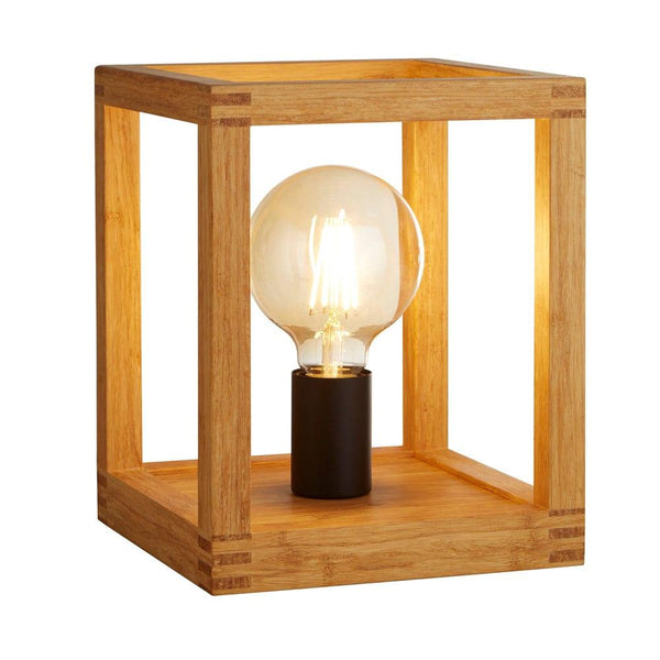 Square Woven Bamboo Wood 1 Light Table Lamp Searchlight 1