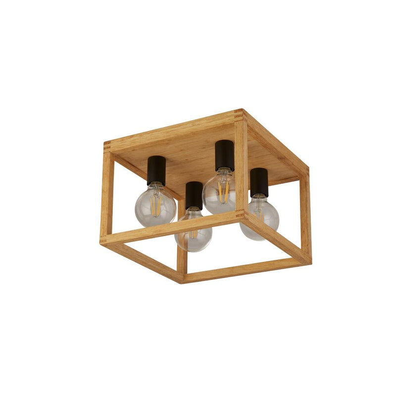 Square Woven Bamboo Wood 4 Light Ceiling Flush Searchlight