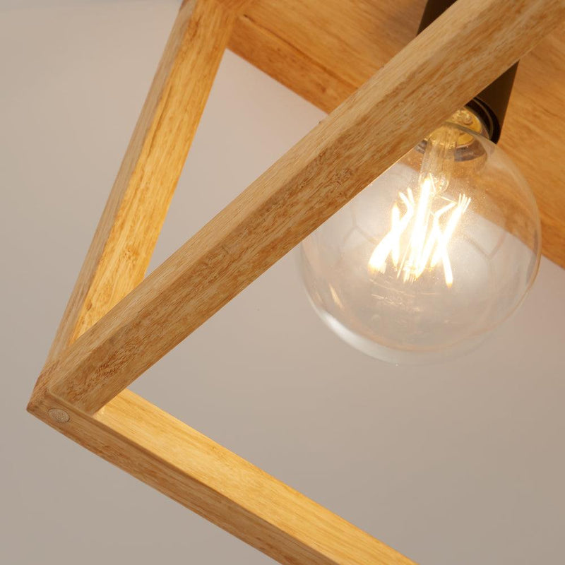 Square Woven Bamboo Wood 4 Light Ceiling Flush Searchlight