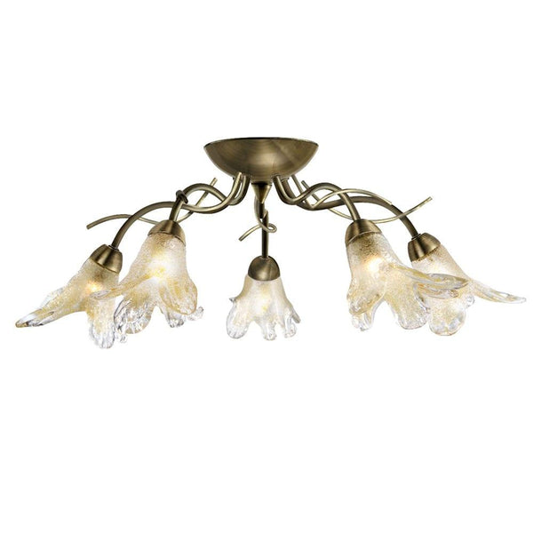 Lily 5 Light Brass Semi Flush - Amber Glass Petal Living room Image