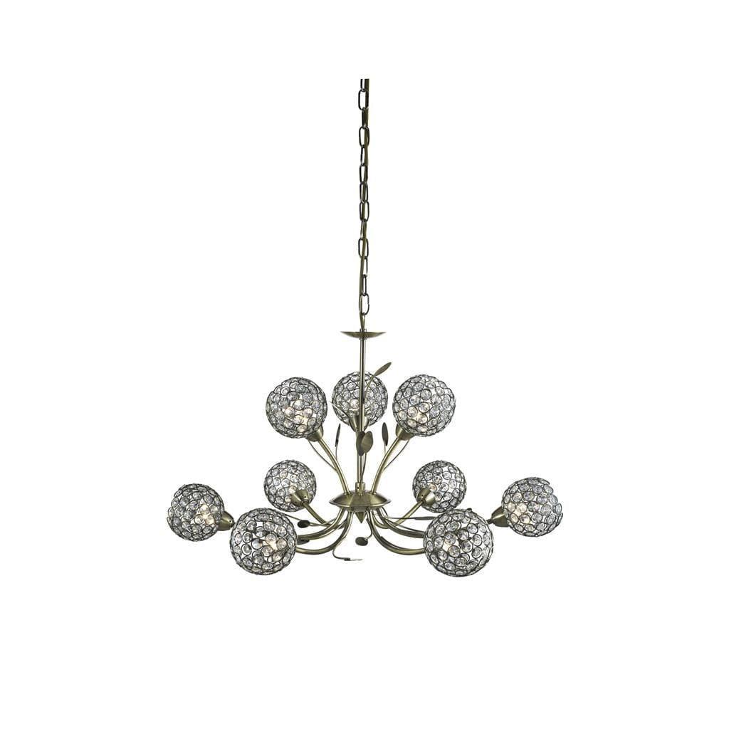 Bellis II 9 Light Brass Chandelier - Glass Deco Shade-1-Tiffany Lighting Direct