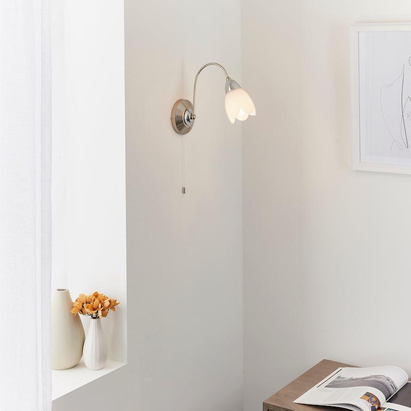 Art Deco Wall Light - Petal Single Arm Satin Nickel Finish Wall Light 124-1 distance