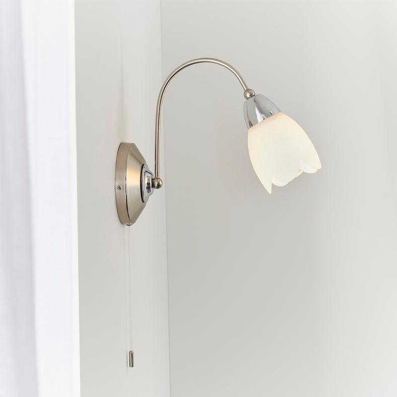 Art Deco Wall Light - Petal Single Arm Satin Nickel Finish Wall Light 124-1 side