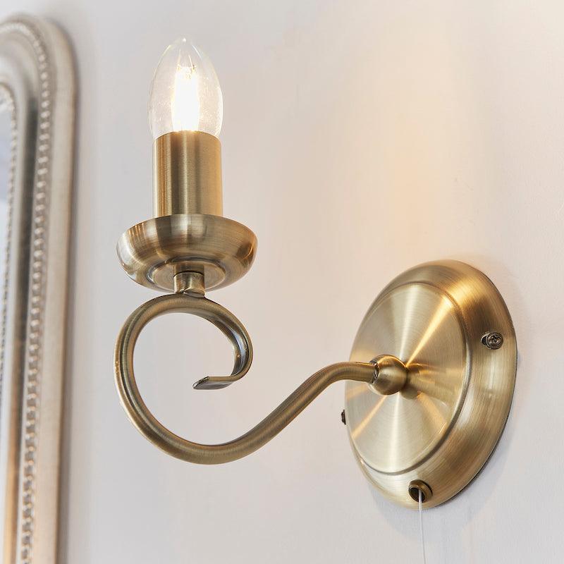 Traditional Wall Lights - Trafford Antique Brass Finish Single Arm Wall Light 180-1AN right view
